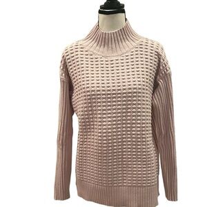 Vince Camuto Pale Pink Blush Cotton Mock Neck Chunky Knit Sweater Small